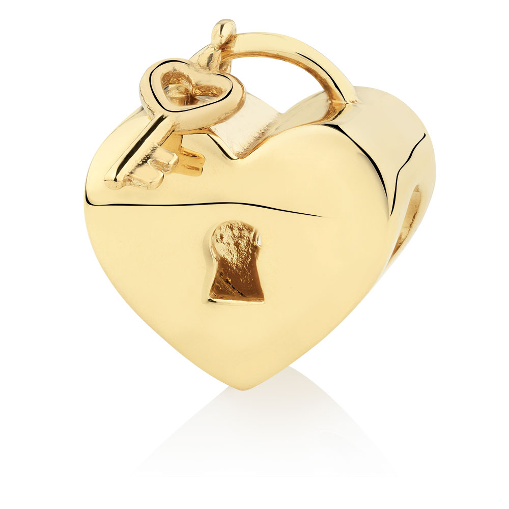 Heart Locket & Key Charm in 10ct Yellow Gold