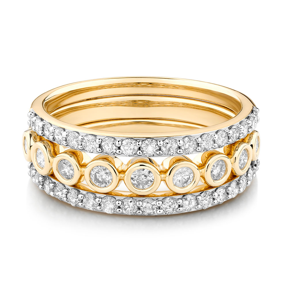 Stacker Ring Set with 1.02 Carat TW of Diamonds in 10ct Yellow Gold