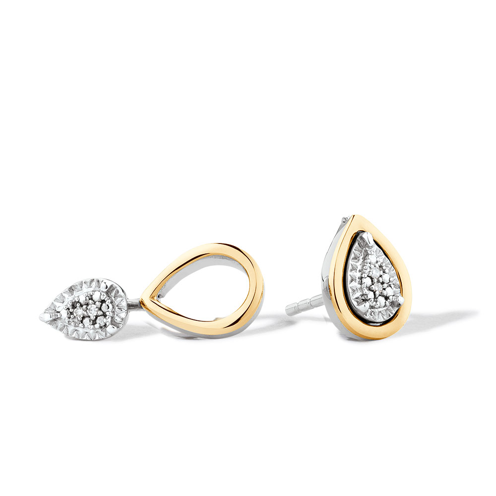 Diamond Set Earring & Enhancer Set in 10ct Yellow Gold & Sterling Silver