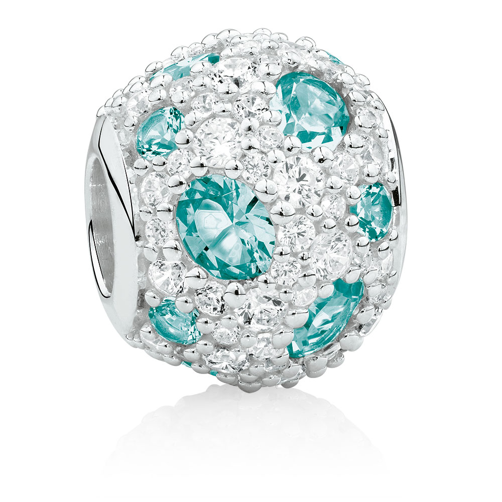 Charm with Teal Crystal & Cubic Zirconia in Sterling Silver