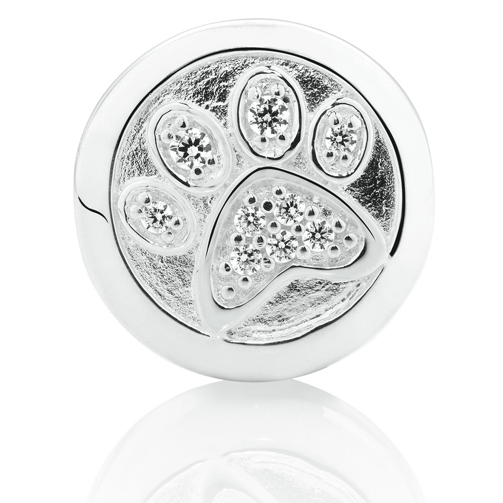 Paw Print Charm with Cubic Zirconia in Sterling Silver