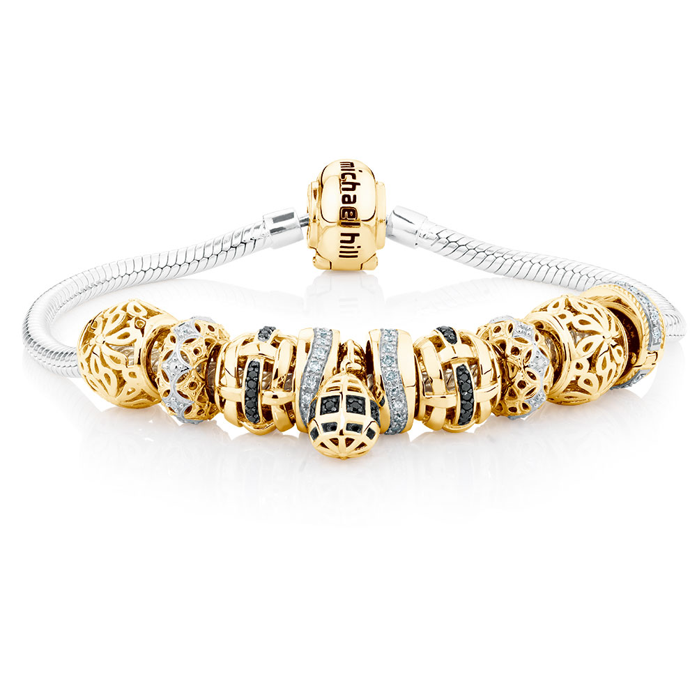 0.43 Carat White & Enhanced Black Diamond Charm Bracelet