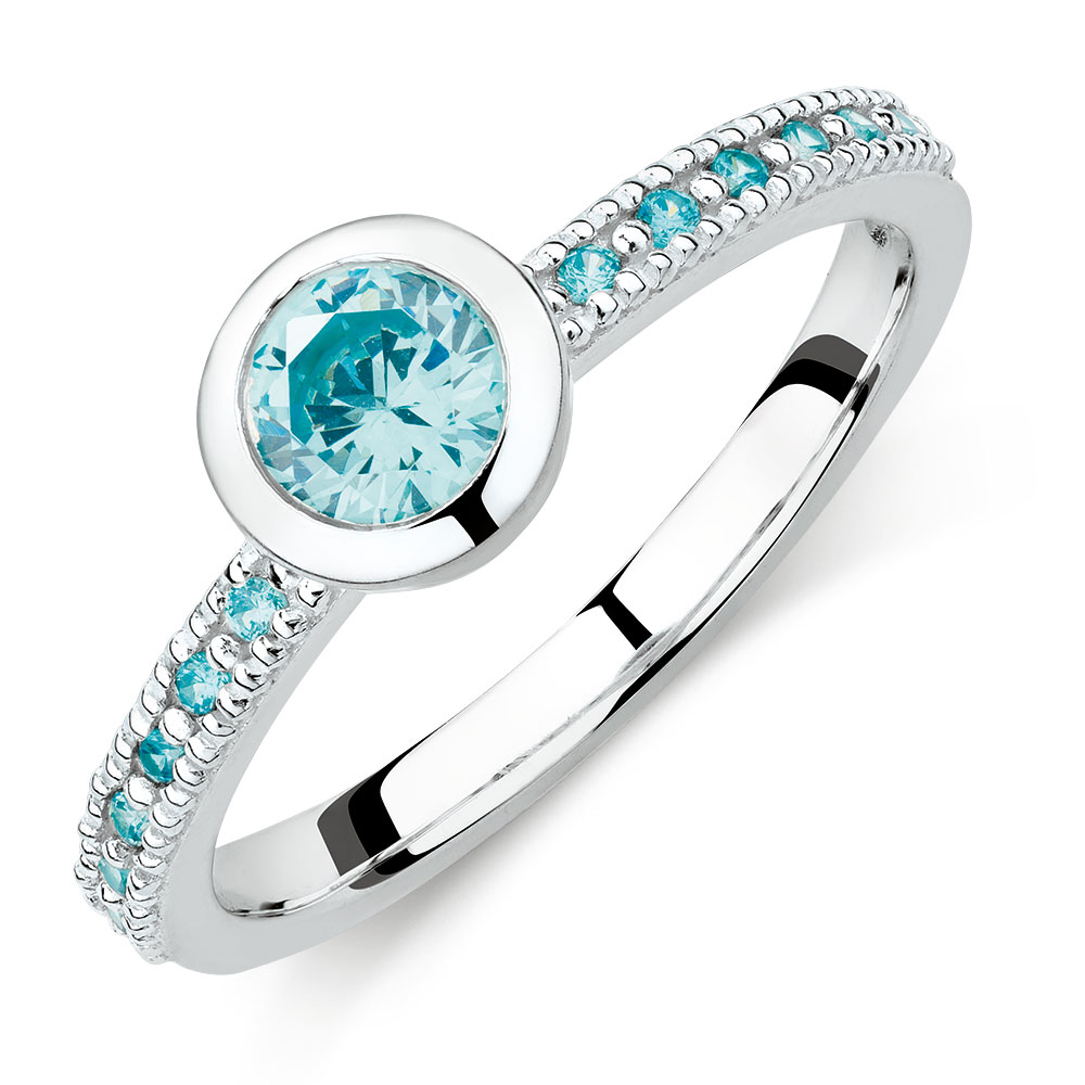 Stacker Ring with Blue Cubic Zirconia in Sterling Silver