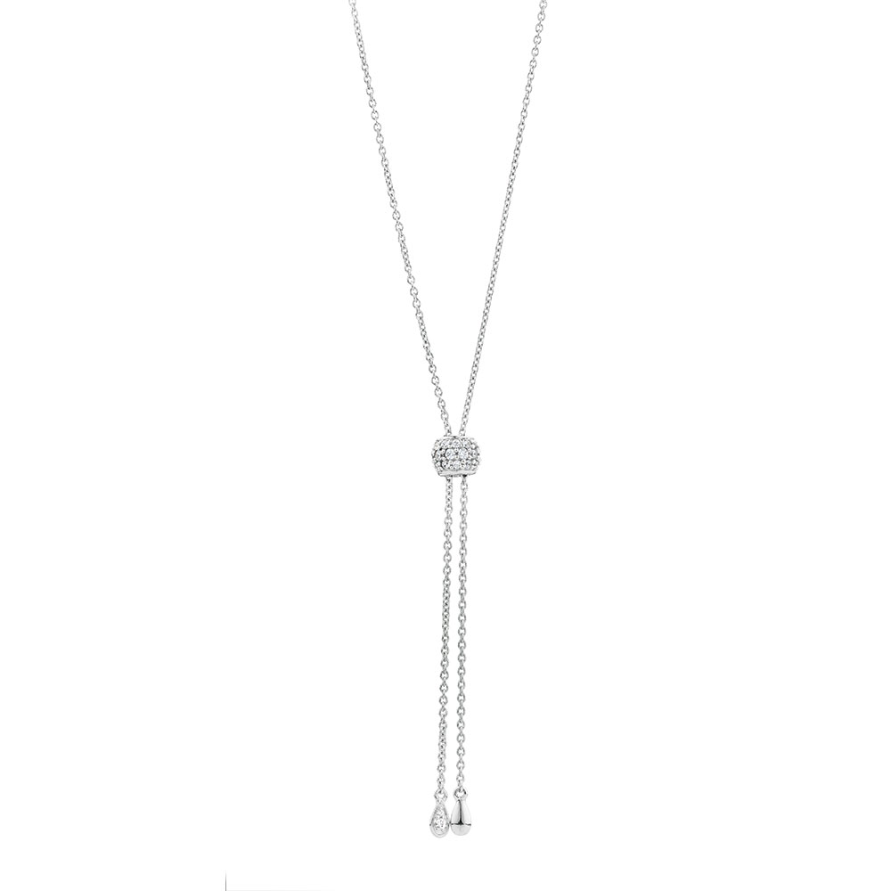 Adjustable Drop Necklace with Cubic Zirconia in Sterling Silver